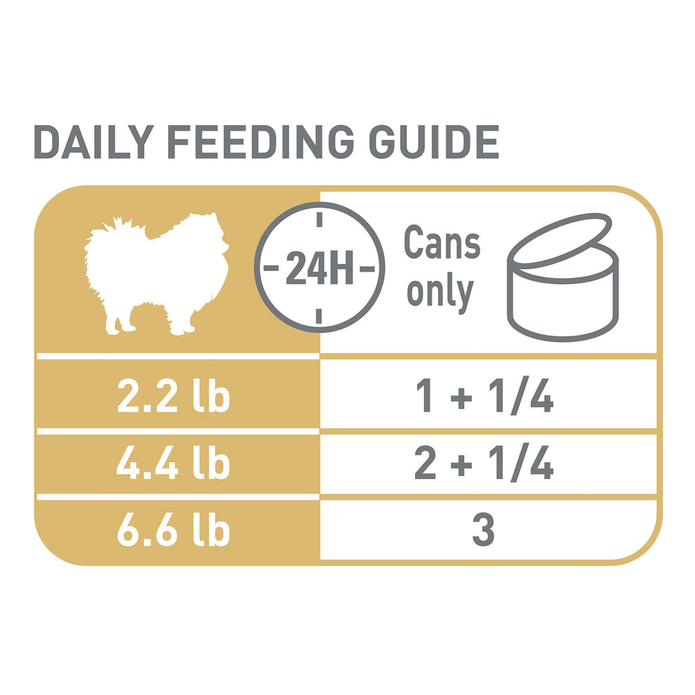 Closeup of can highlights breed-focused formula supporting skin and coat health.