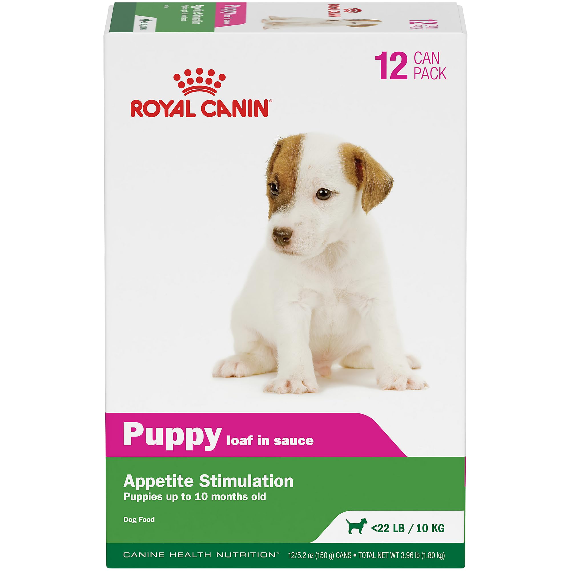 Royal Canin Puppy Loaf in Sauce close-up can; appealing texture supports puppy appetite.