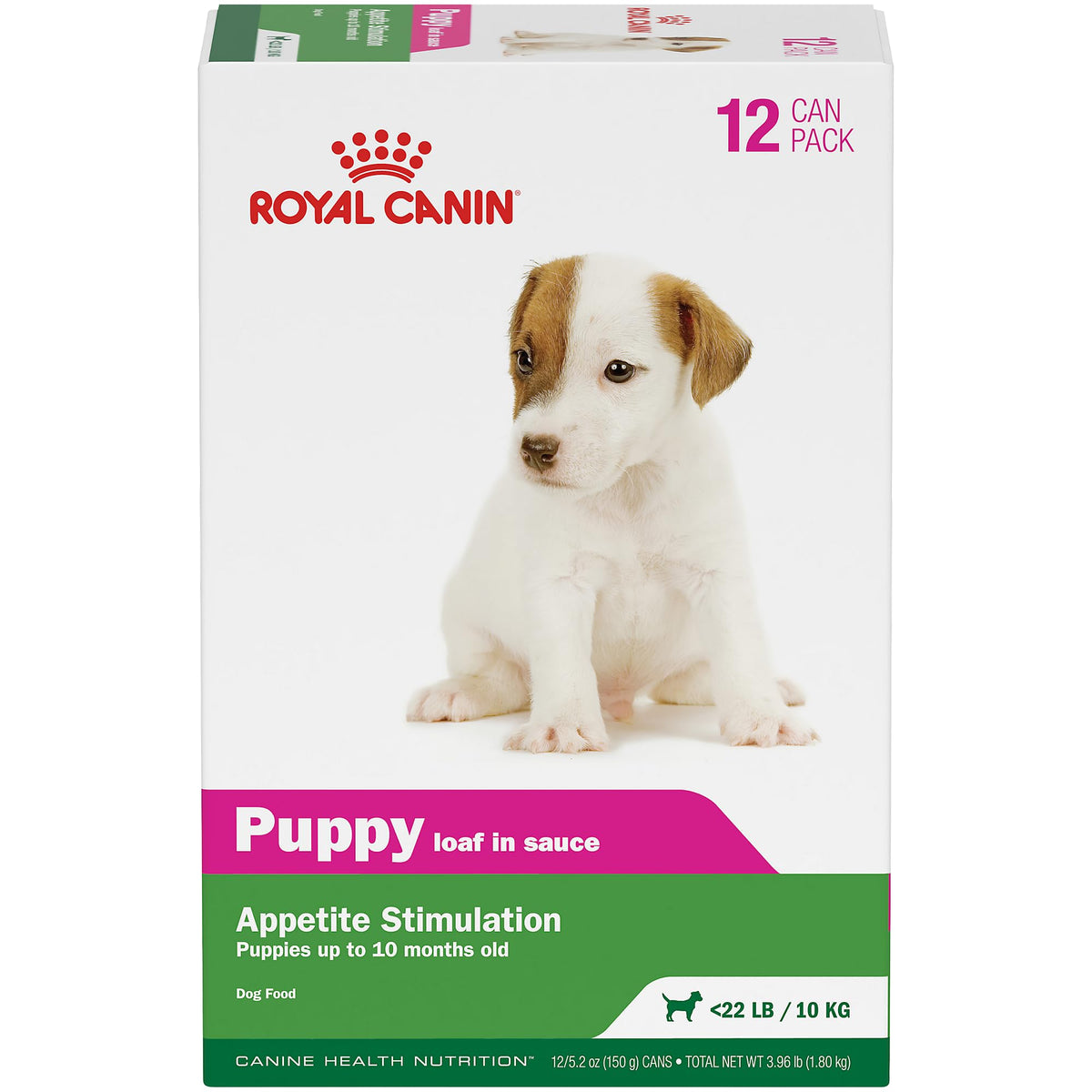 Royal Canin Puppy Loaf in Sauce close-up can; appealing texture supports puppy appetite.