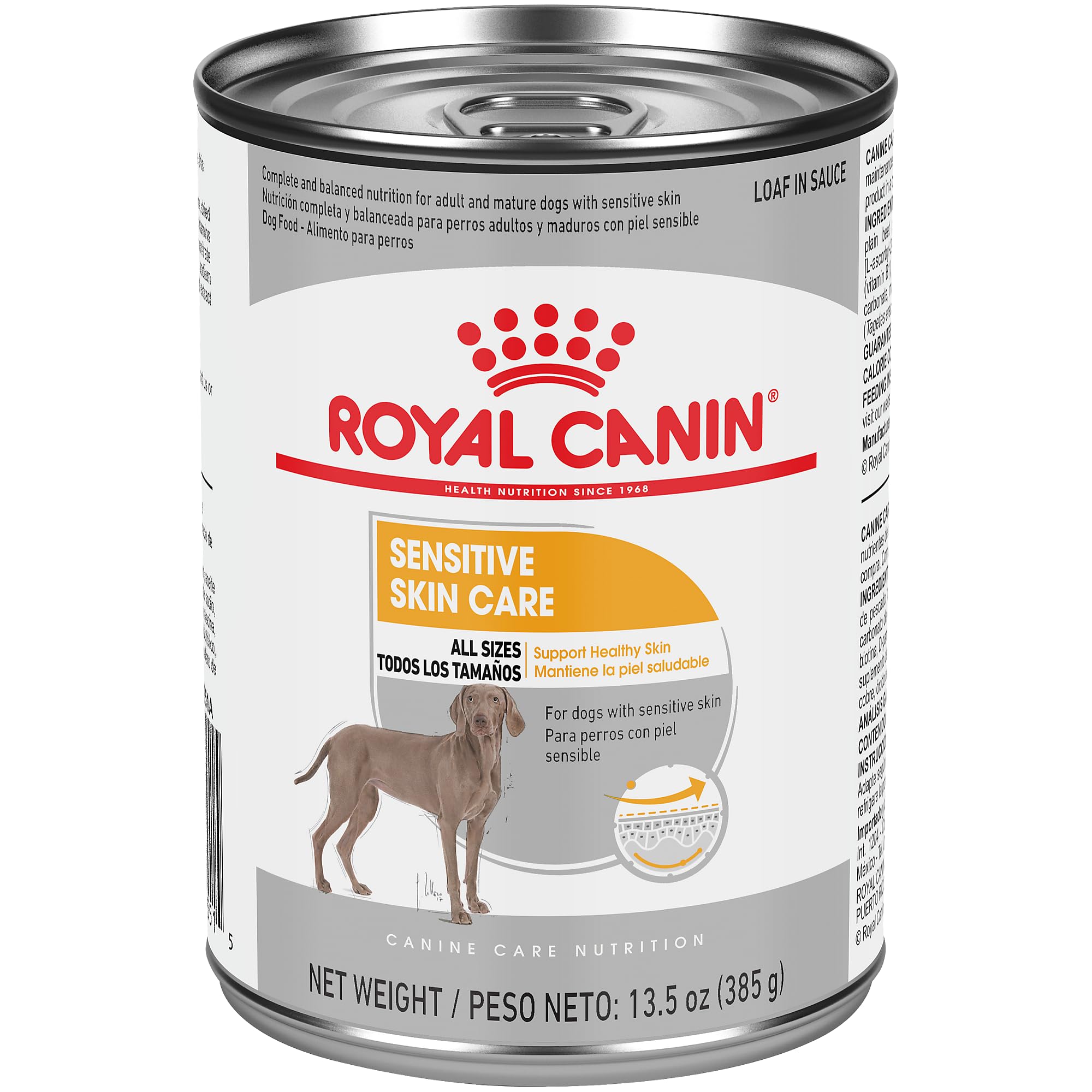 Royal Canin Sensitive Skin Care loaf in sauce in a bowl, highlighting sensitive-skin nutrition.