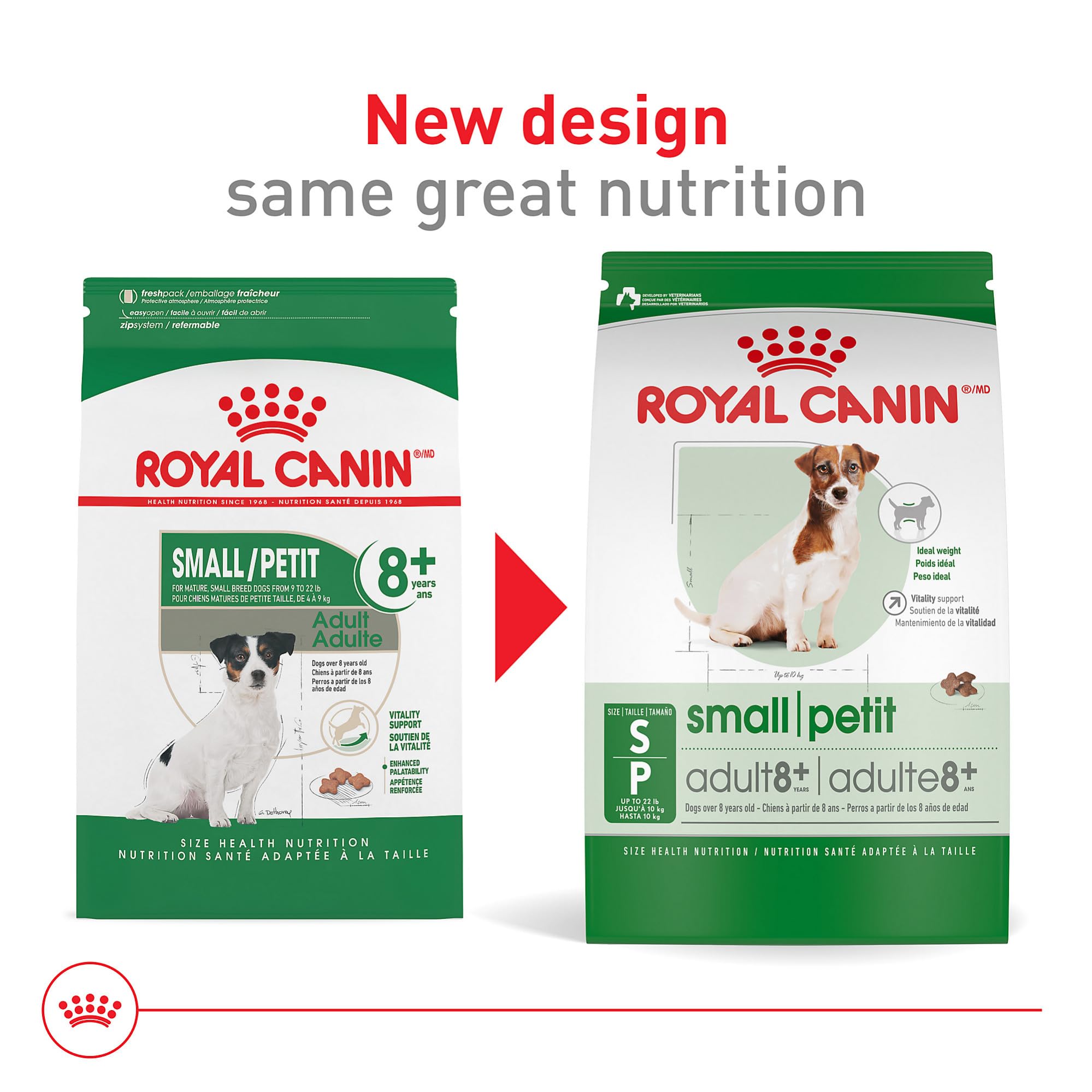 Royal Canin Size Health Nutrition Small 8+ kibble closeup shows texture for small mouths.