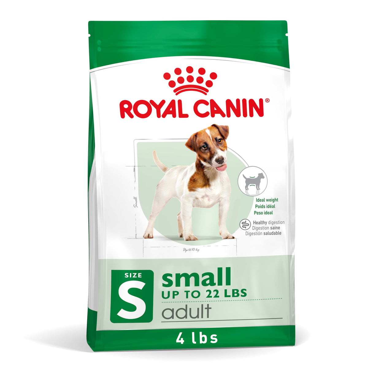 Royal Canin Small Adult dry dog food bag showing balanced nutrition for small breeds.