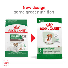 Royal Canin small aging kibble close-up; easy-to-chew texture for seniors