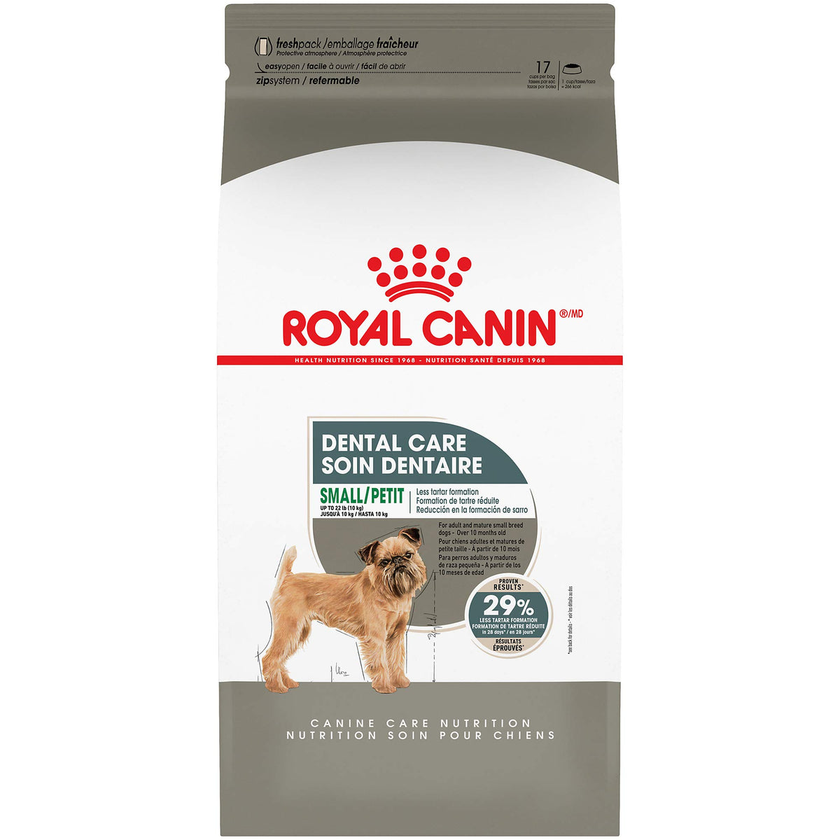Royal Canin Small Dental Care kibble closeup showing texture designed for dental support.