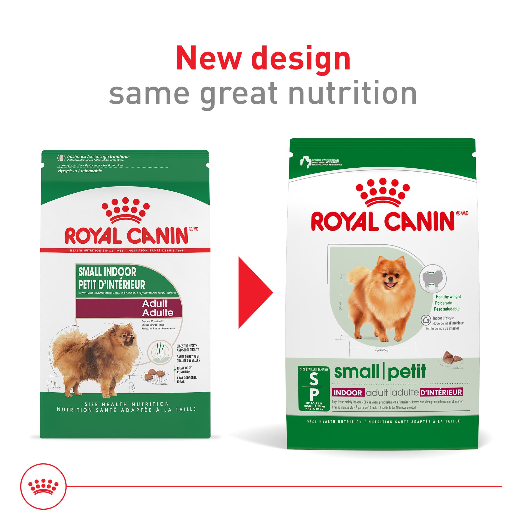 Royal Canin small indoor dry dog food serving bowl highlighting portion control.