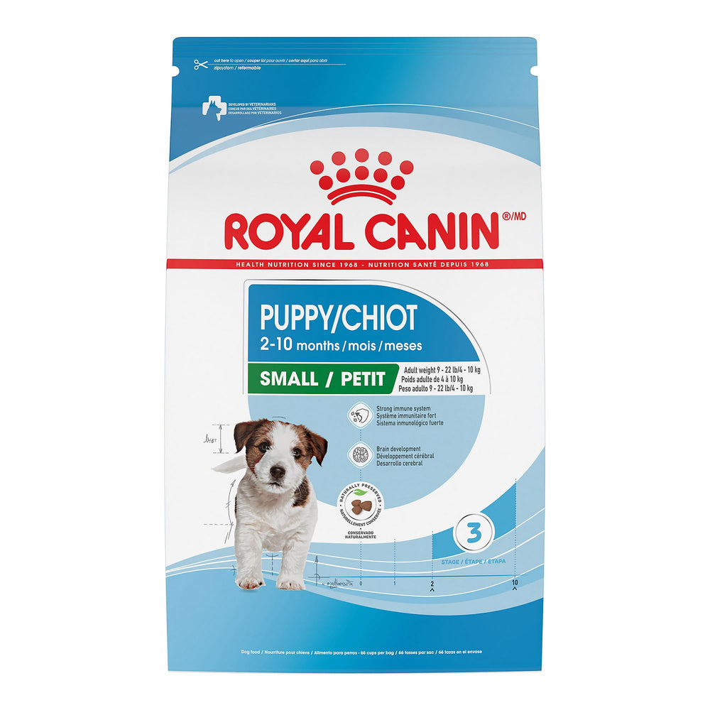 Royal Canin Small Puppy Dry Kibble closeup highlighting crisp texture.