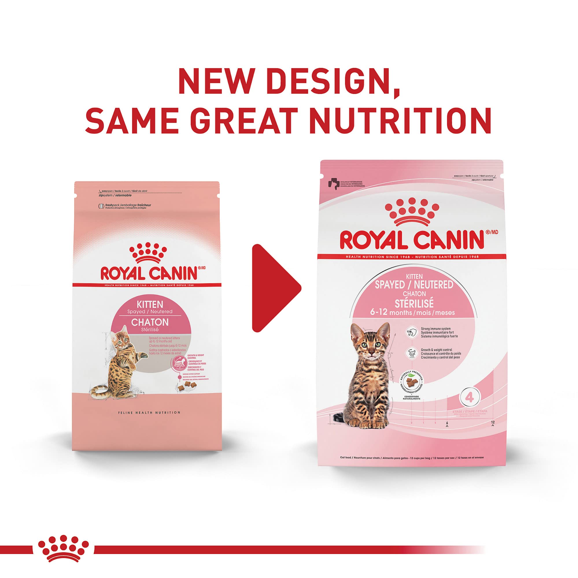 Royal Canin spayed/neutered kitten kibble closeup showing easy chew texture.
