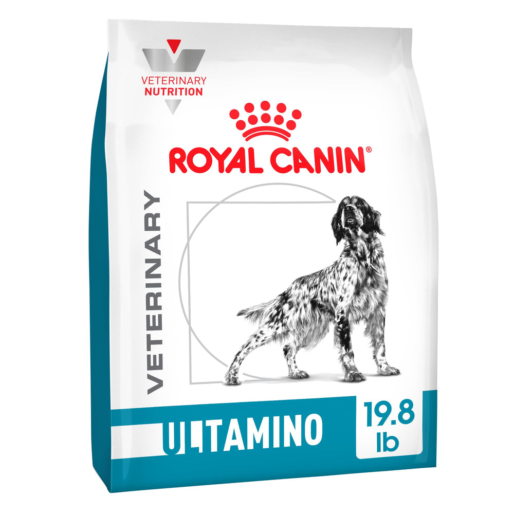 Royal Canin Ultamino dog food bag for sensitive dogs, optimized for digestion.