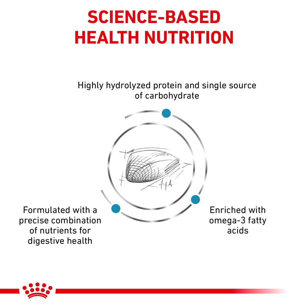 Royal Canin Vet Diet feline hydrolyzed protein kibble close-up for sensitive skin.