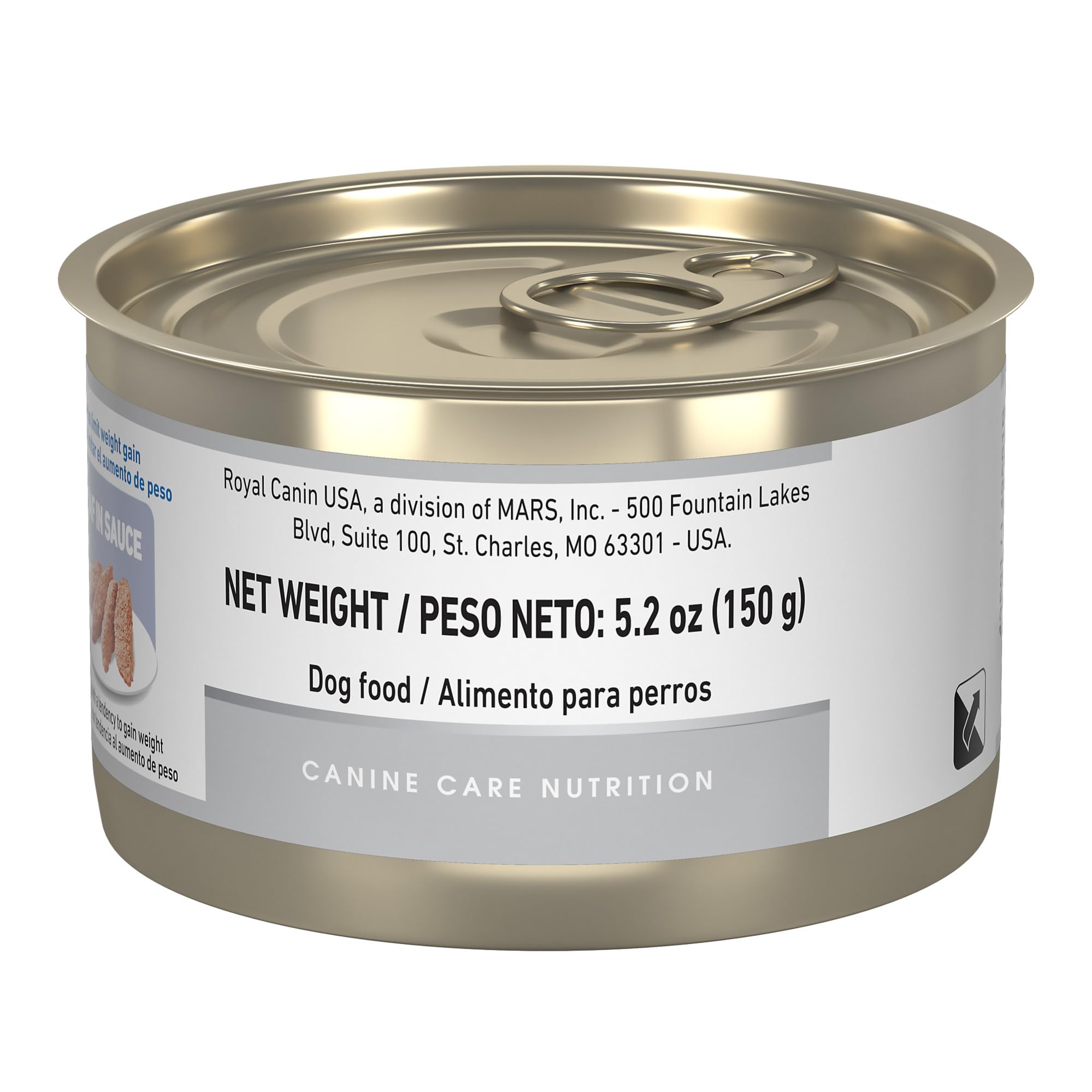 High-angle view of Royal Canin Weight Care loaf in sauce meal