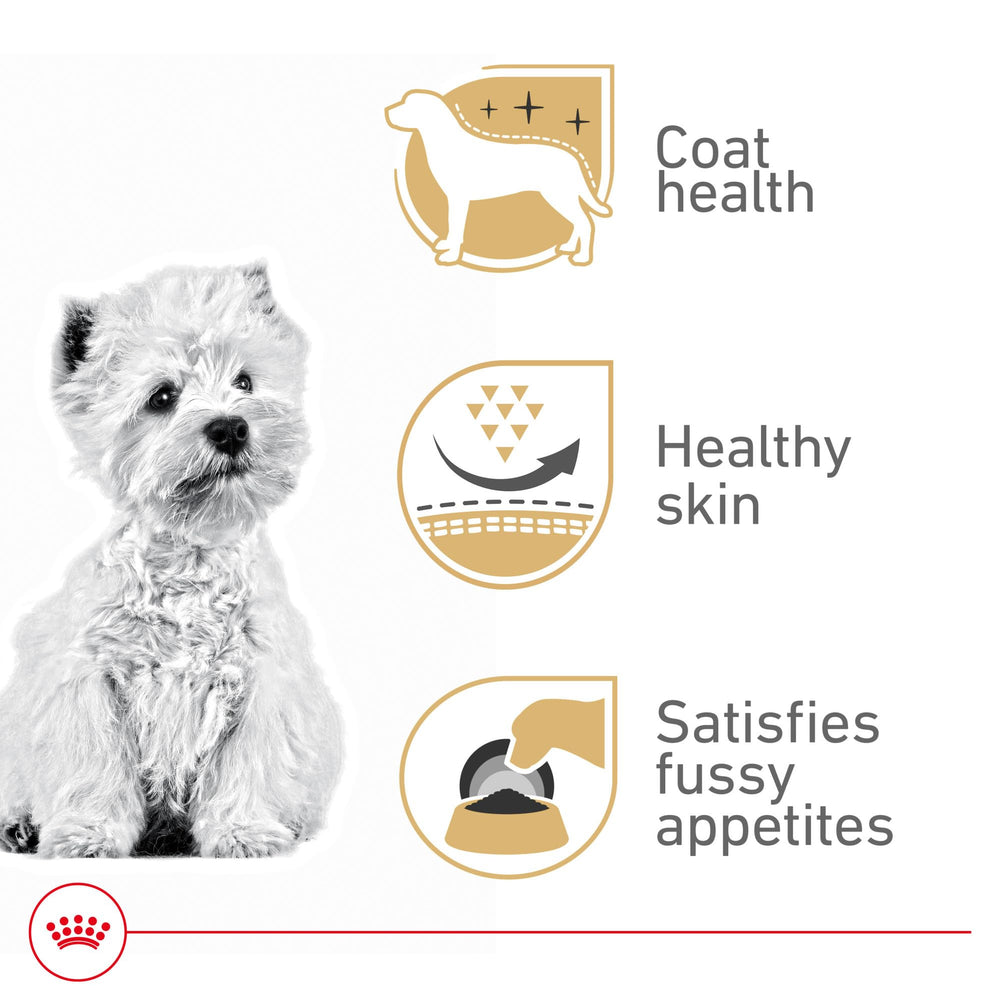 Royal Canin West Highland White Terrier kibble shape designed for easy chewing