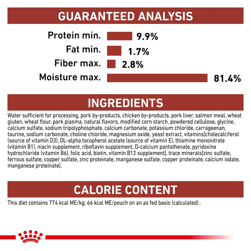 Royal Canin wet cat food pouch open, convenient serving.