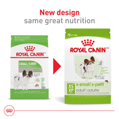Royal Canin X-Small kibble close-up showing small breed texture.