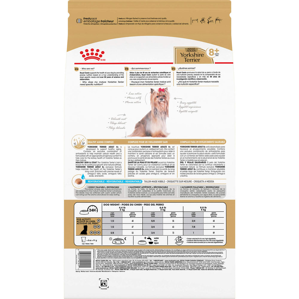 Royal Canin Yorkshire Terrier 8+ kibble softened with warm water to enhance aroma.