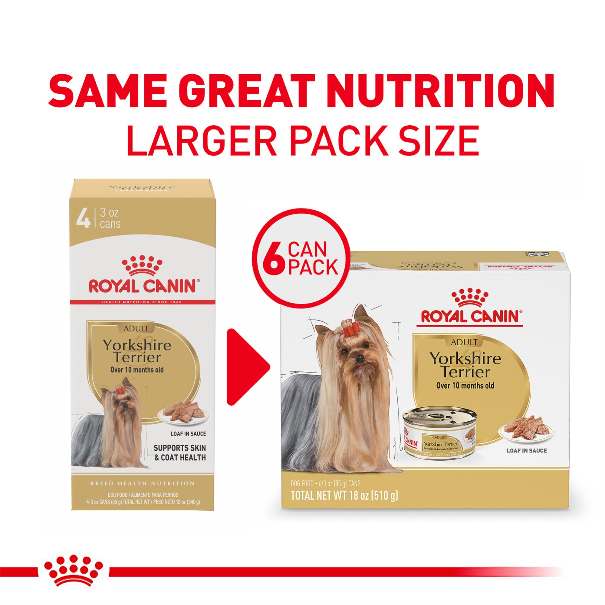 Royal Canin Yorkshire Terrier loaf-in-gravy pouch showing palatable wet food for picky eaters