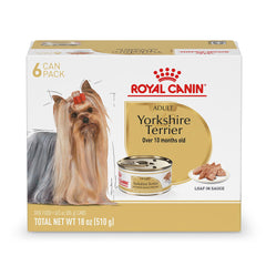 Royal Canin Yorkshire Terrier packaging front highlighting breed-specific nutrition for small dogs