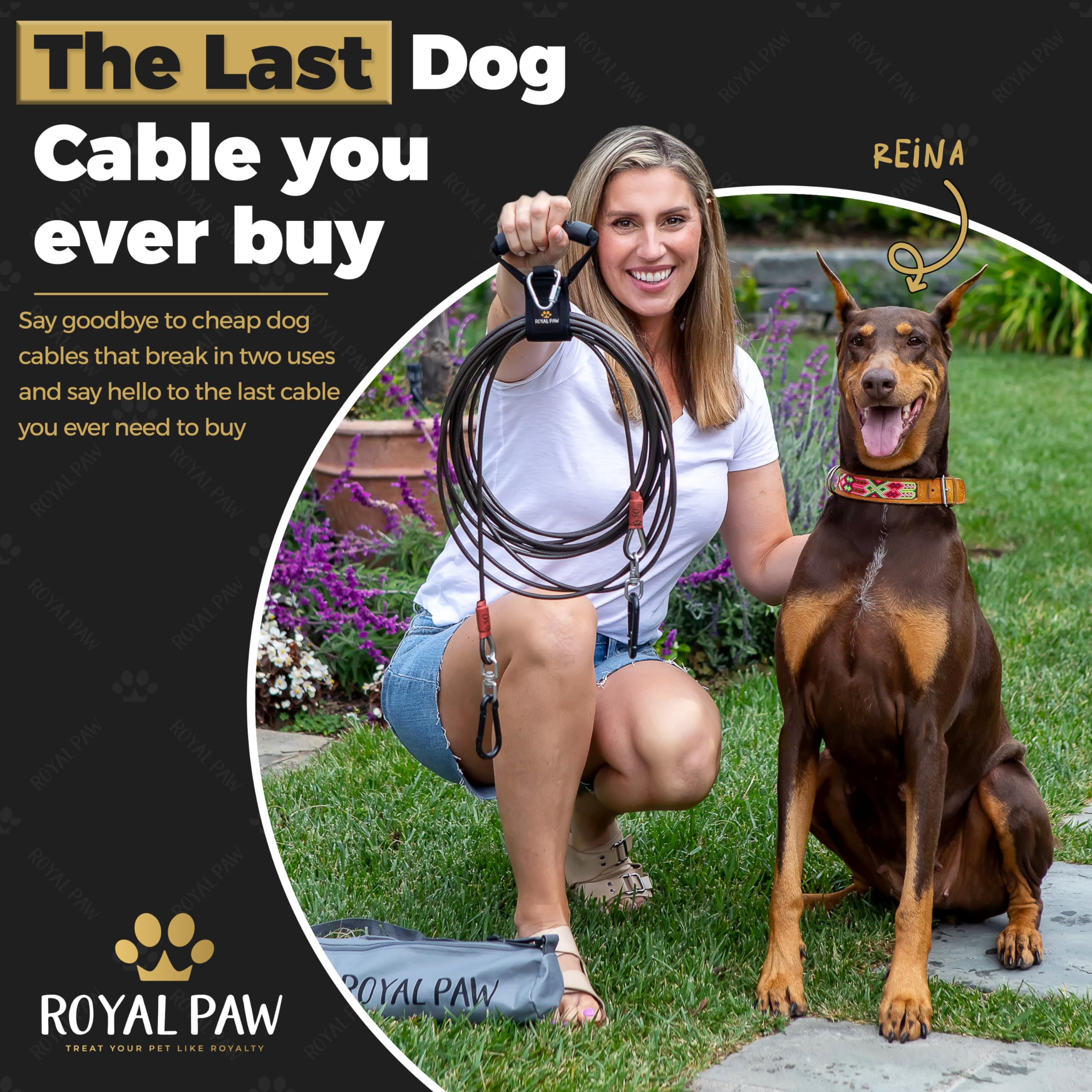 ROYAL PAW Dog Tie Out Cable anti-tangle swivels reduce twisting during outings