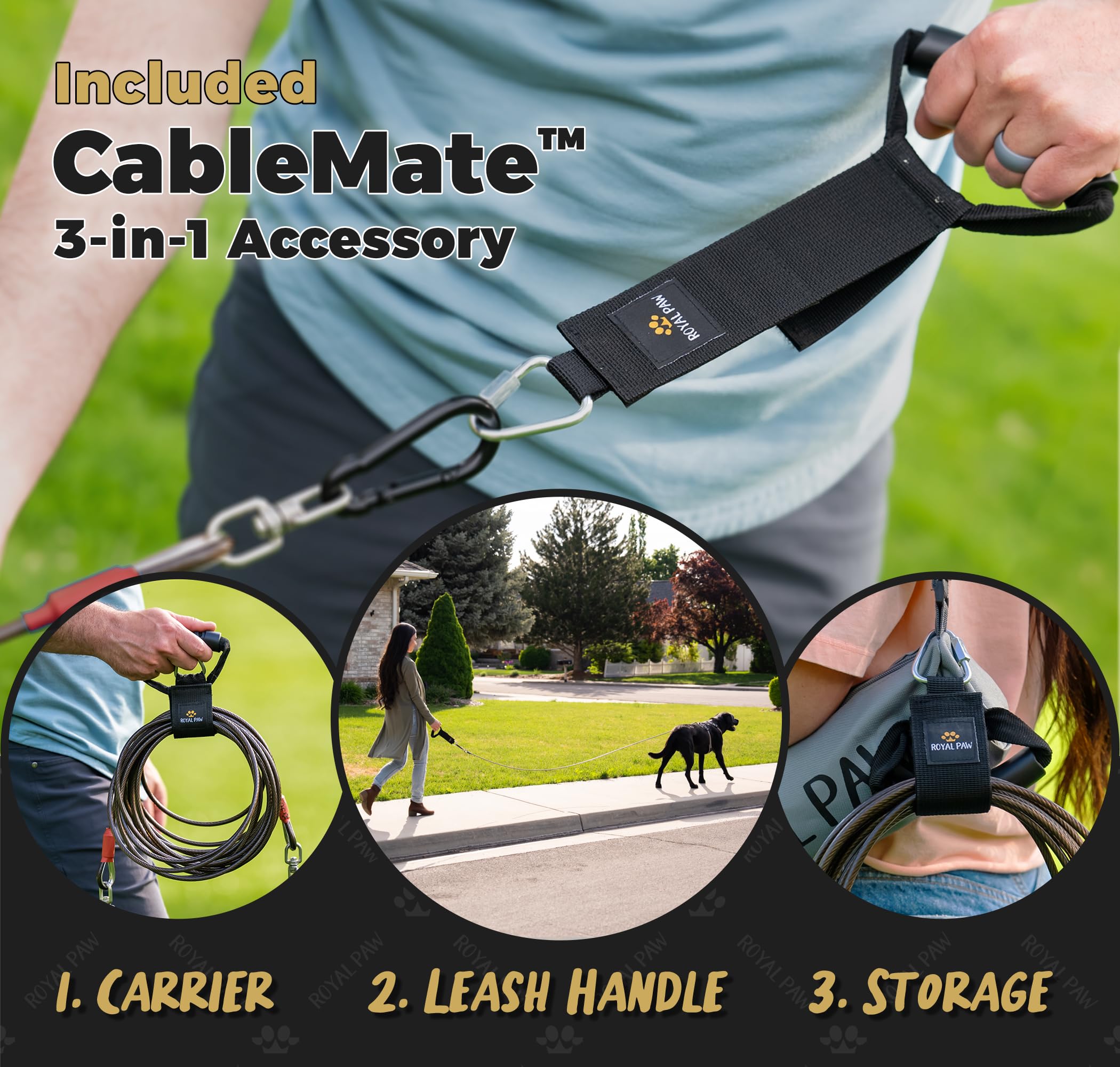 ROYAL PAW Dog Tie Out Cable ideal for beach, park, and camping setups