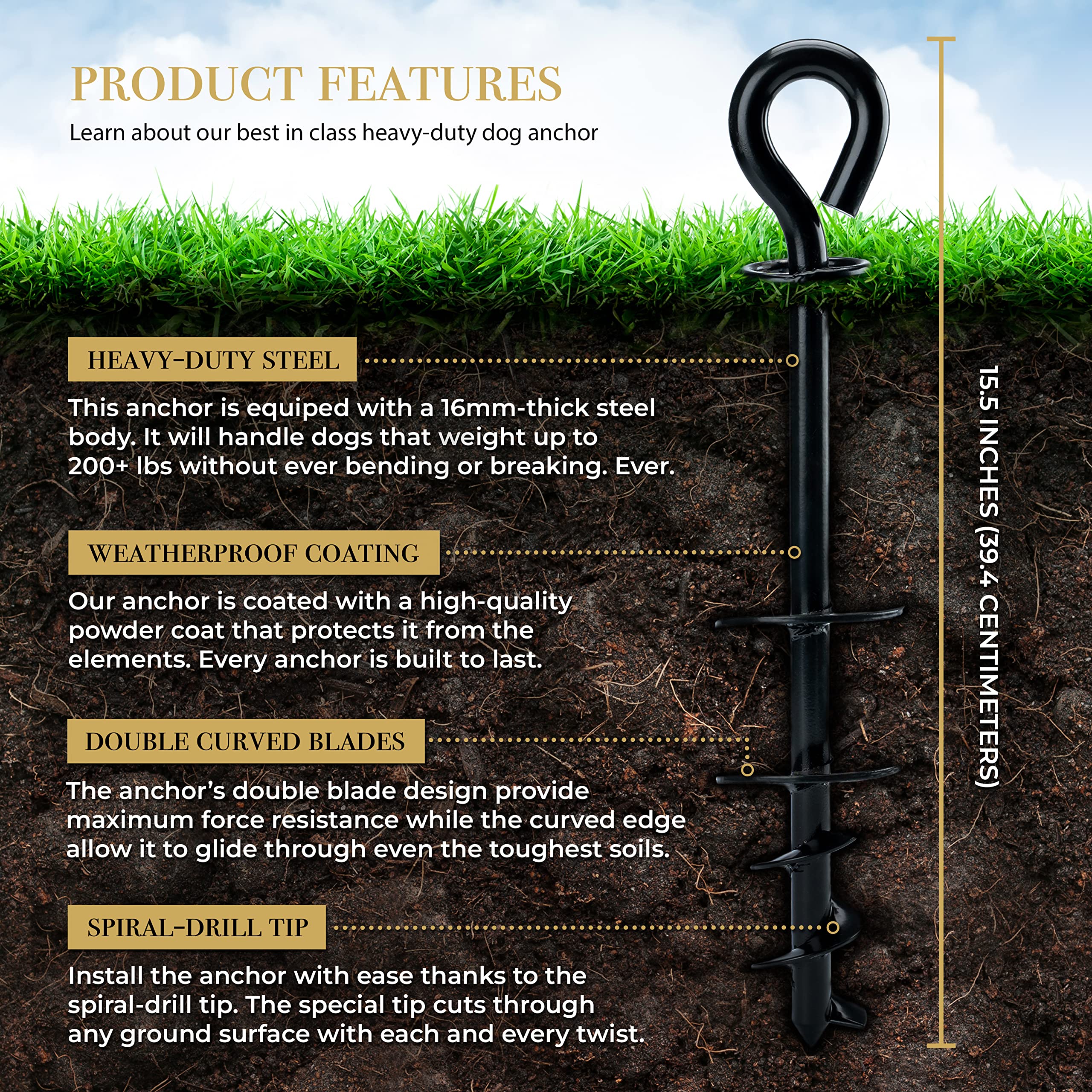 ROYAL PAW tie out stake EZ-installation enables quick setup on varied surfaces.