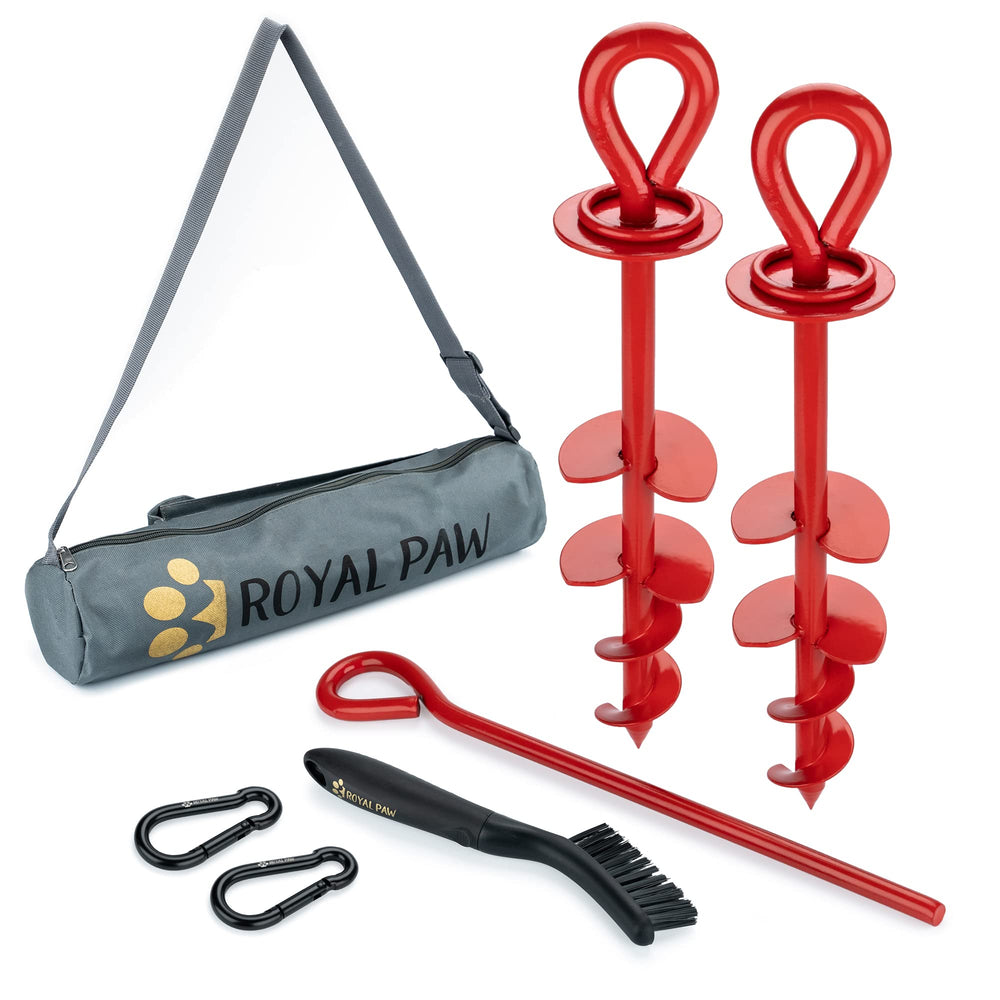 Royal Paw dog tie out stake showing heavy-duty design for large dogs outdoors.