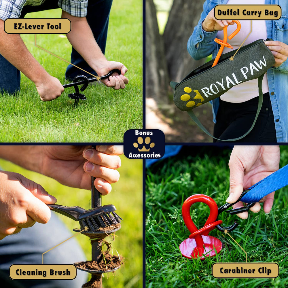 Royal Paw stake with curved double blades for easy ground insertion.