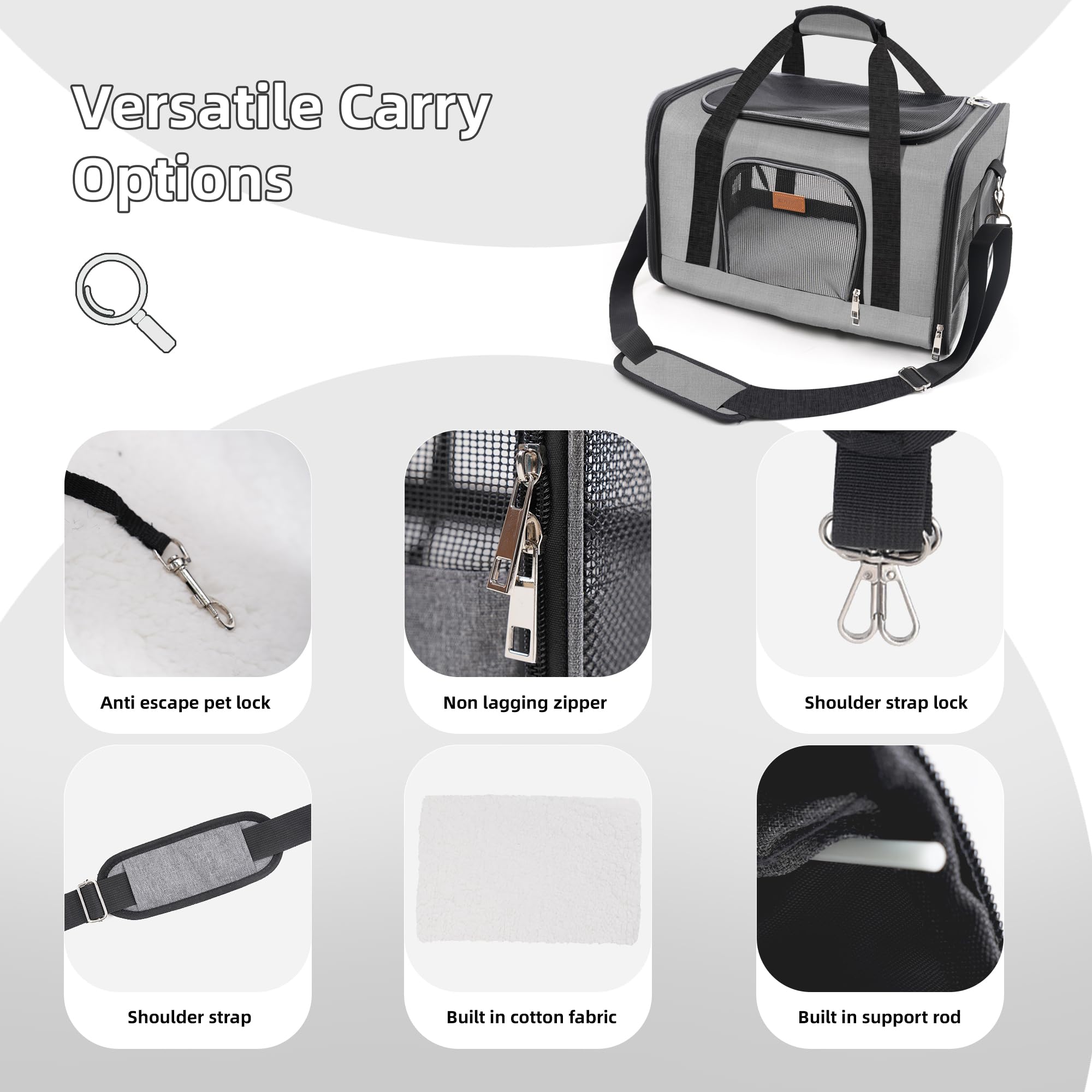 ROYPET cat carrier anti-slip zippers keep your pet secure