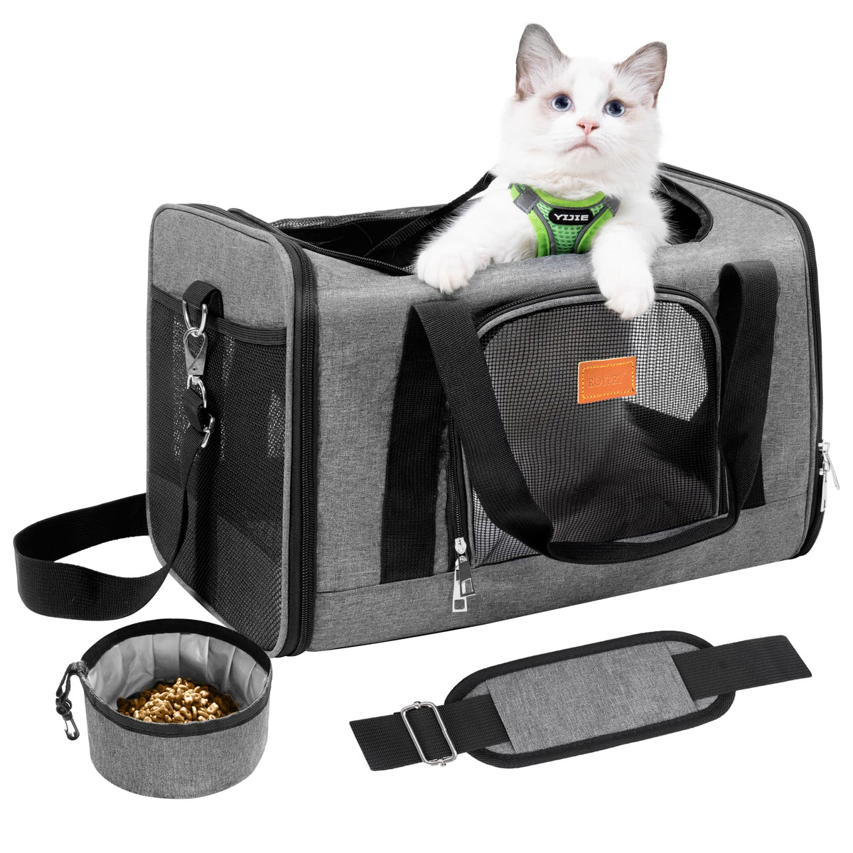 ROYPET cat carrier foldable soft-sided design for easy storage and travel