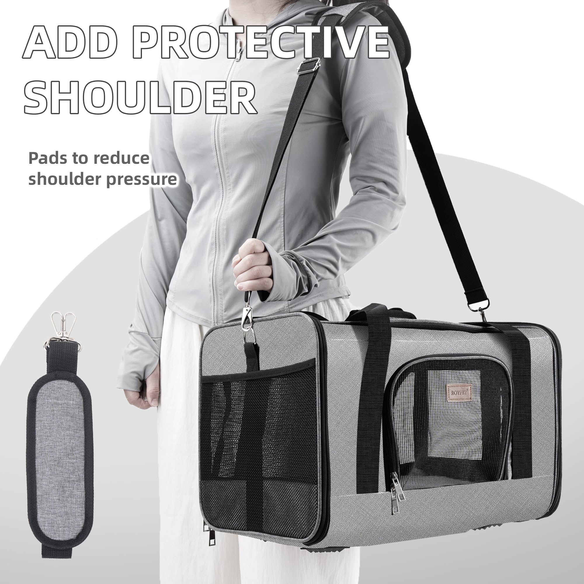 ROYPET cat carrier grey travel design suitable for busy journeys