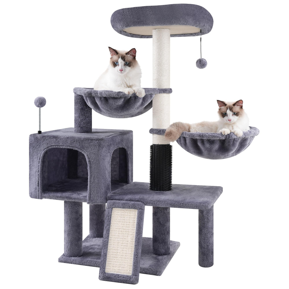 Roypet cat tree condo provides a cozy hideaway for restful naps.
