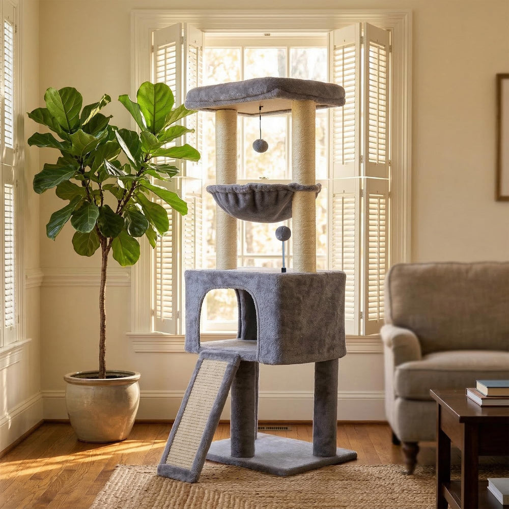 Roypet cat tree padded perches provide serene views and peaceful lounging
