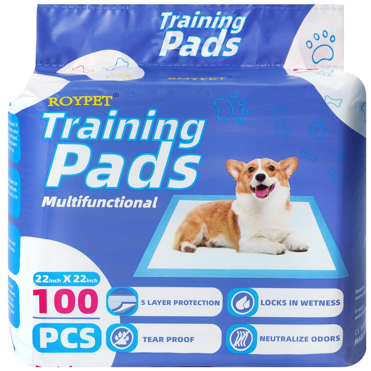 Roypet training pad with 5-layer core for leak protection and floor safety