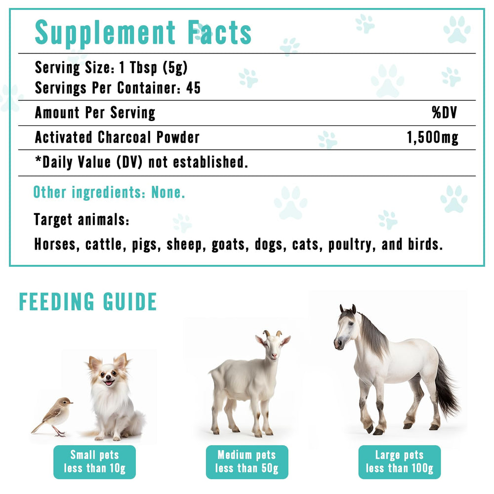 ROZJOVU Activated Charcoal for Pets powder supports digestive comfort for pets.
