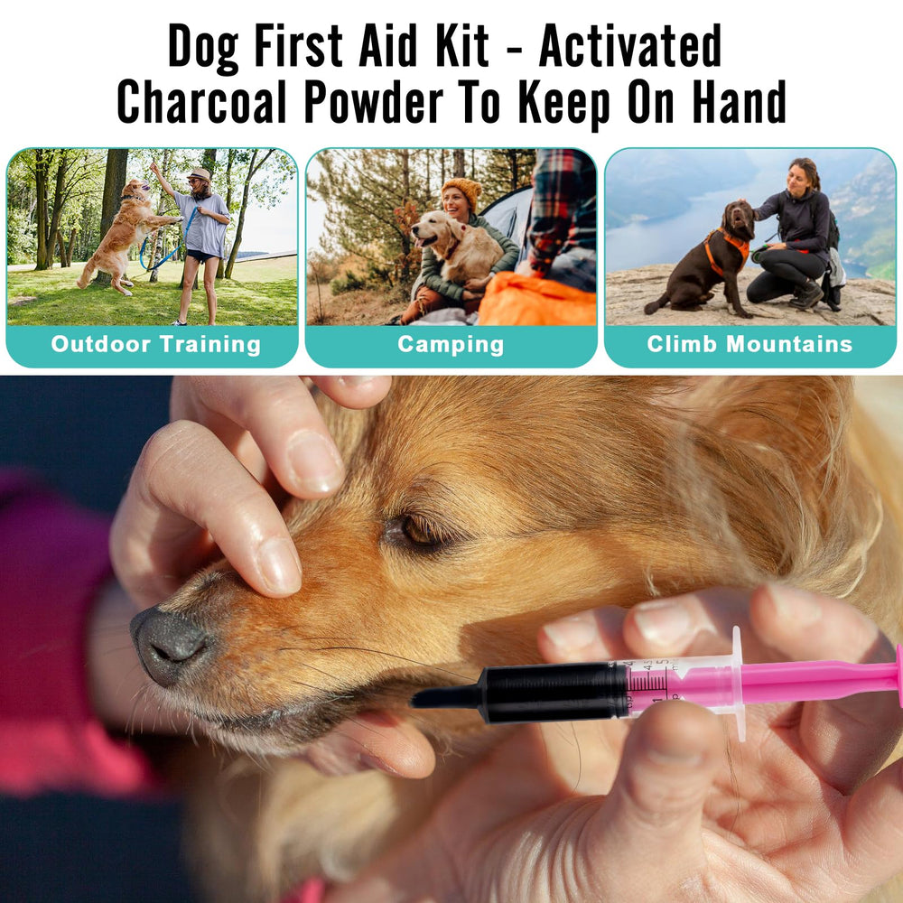 ROZJOVU charcoal powder with toothbrush demonstrates improved pet oral hygiene.