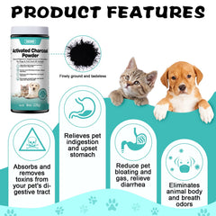 ROZJOVU pet first aid kit contents alongside charcoal powder for quick digestion support.