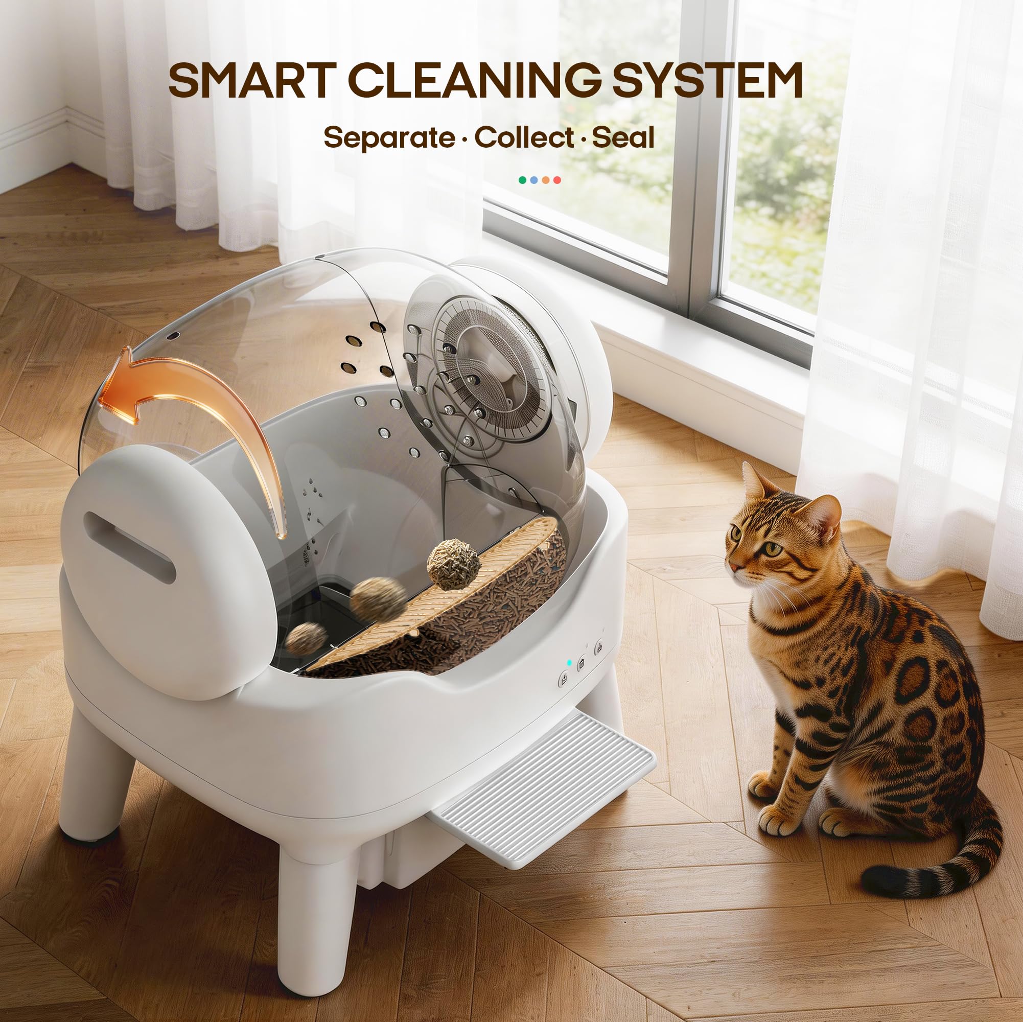 RPZ quiet motor with sensors protects sensitive cats during cleaning.