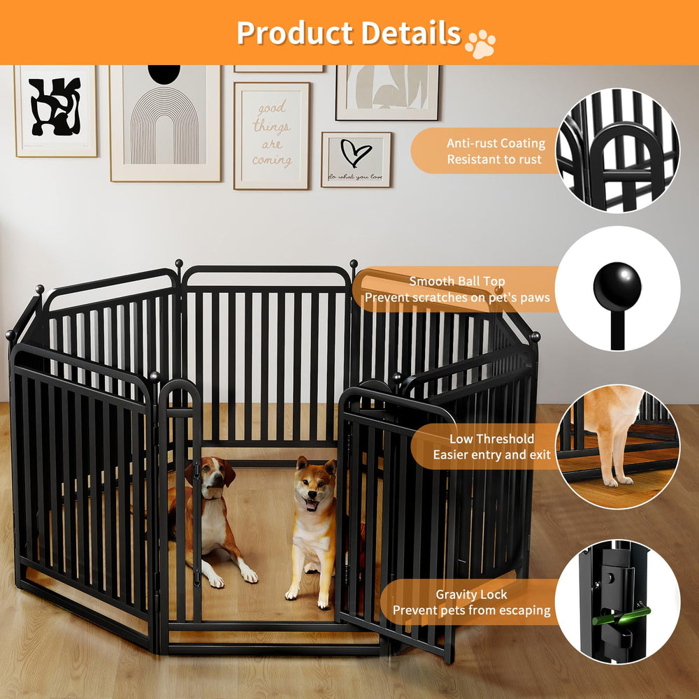 RRBW thickened metal tube dog playpen outdoor panel with low threshold for gentle paw-entry.