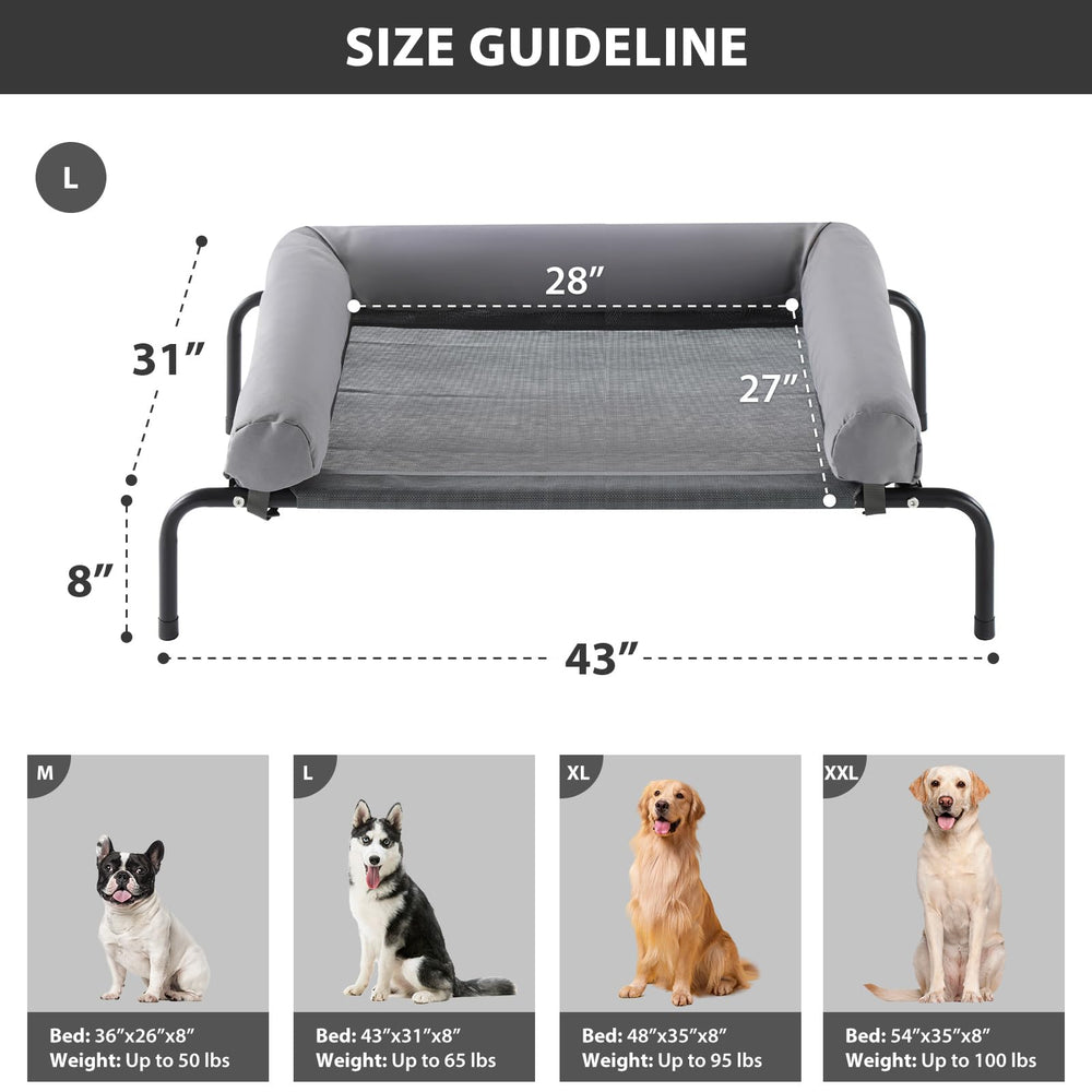 RRPETHOME large elevated cooling dog bed with U-shaped pillow and removable cover