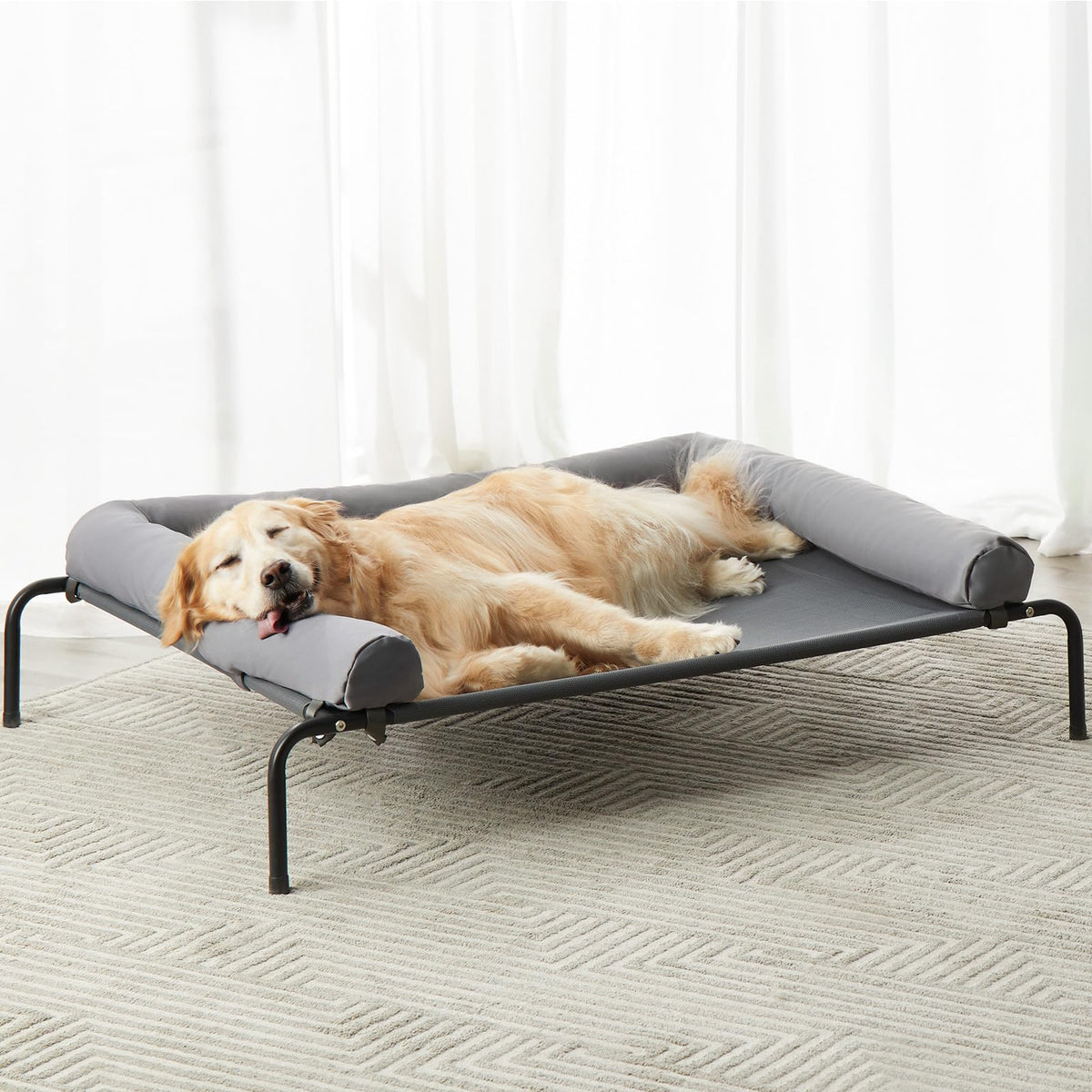RRPETHOME large elevated cooling dog bed overview showing raised frame for outdoor comfort