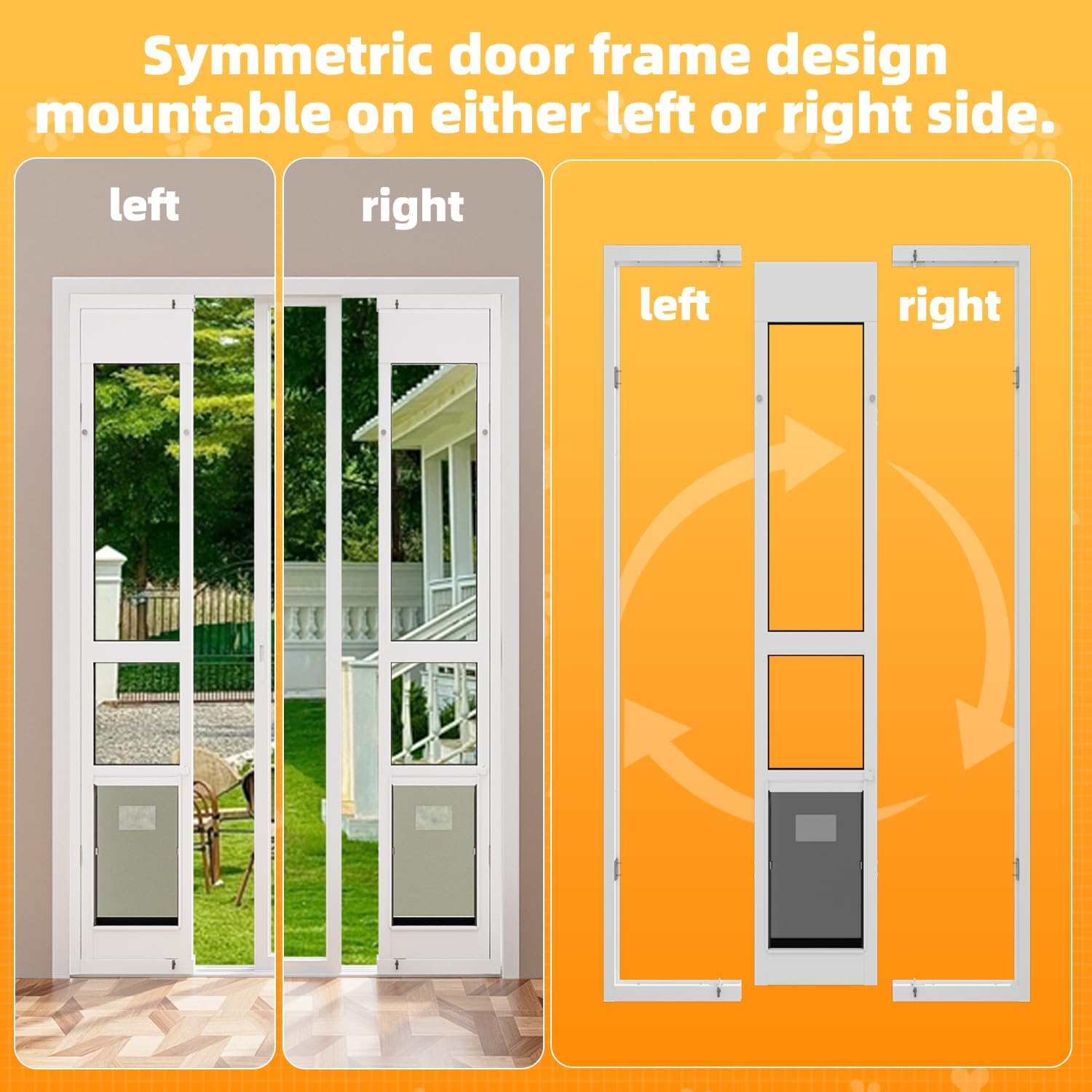 Left or right side installation shows versatile design for space-saving pet access