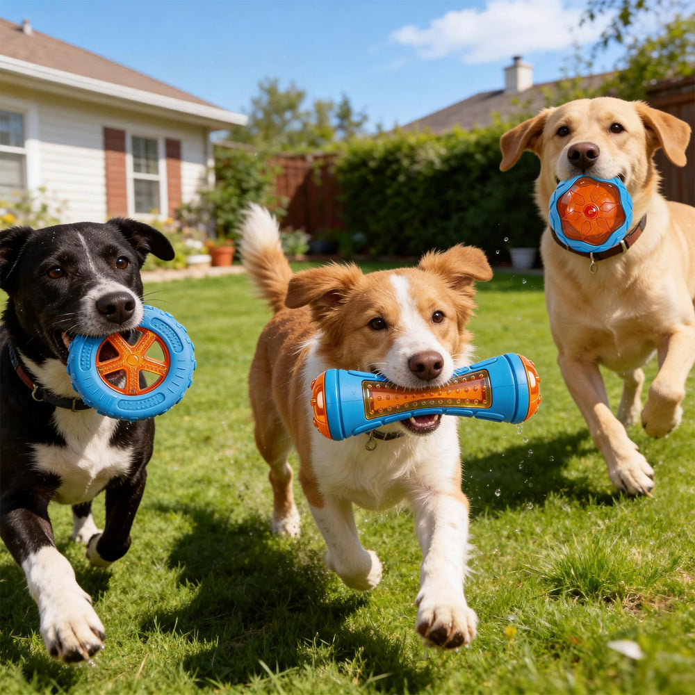 RSSCIIIUL squeaky ball toy adds audible excitement during water play.