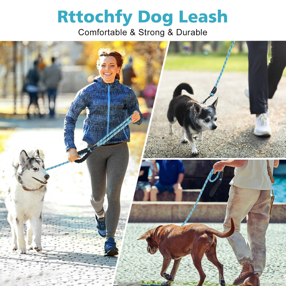 Rttochfy blue leash closeup highlights sturdy hardware and secure attachment for daily use.