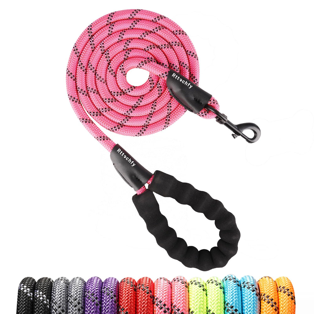 Rttochfy rope dog leash with padded handle in pink for comfortable daily walks.