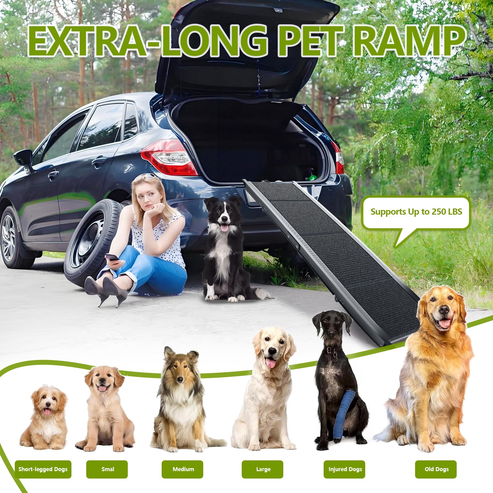 RUBLELITIE dog ramp length extended with long incline for large dogs