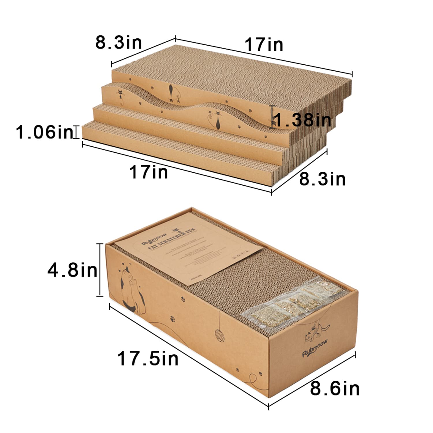 RUBMEOW four-scratcher set, suitable for one or multiple cats.