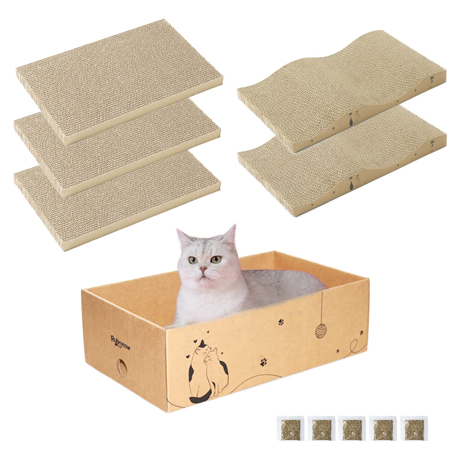 RUBMEOW indoor use scenario shows cats enjoying the scratcher.