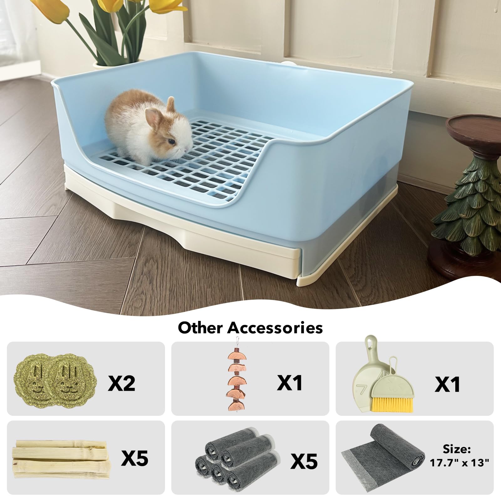 RubyHome corner litter box with grate promotes tidy corner placement and secure fit.