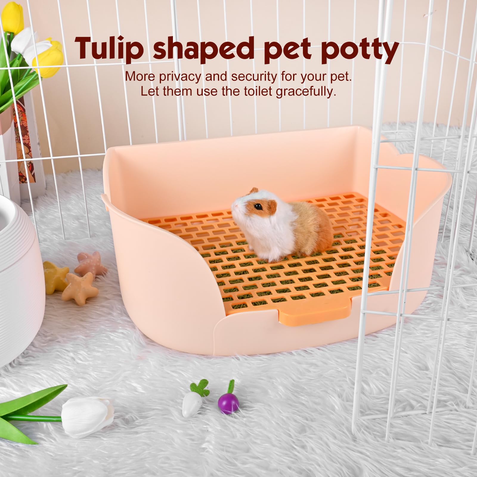 RubyHome large bunny litter box in cage attachment demonstrates secure setup