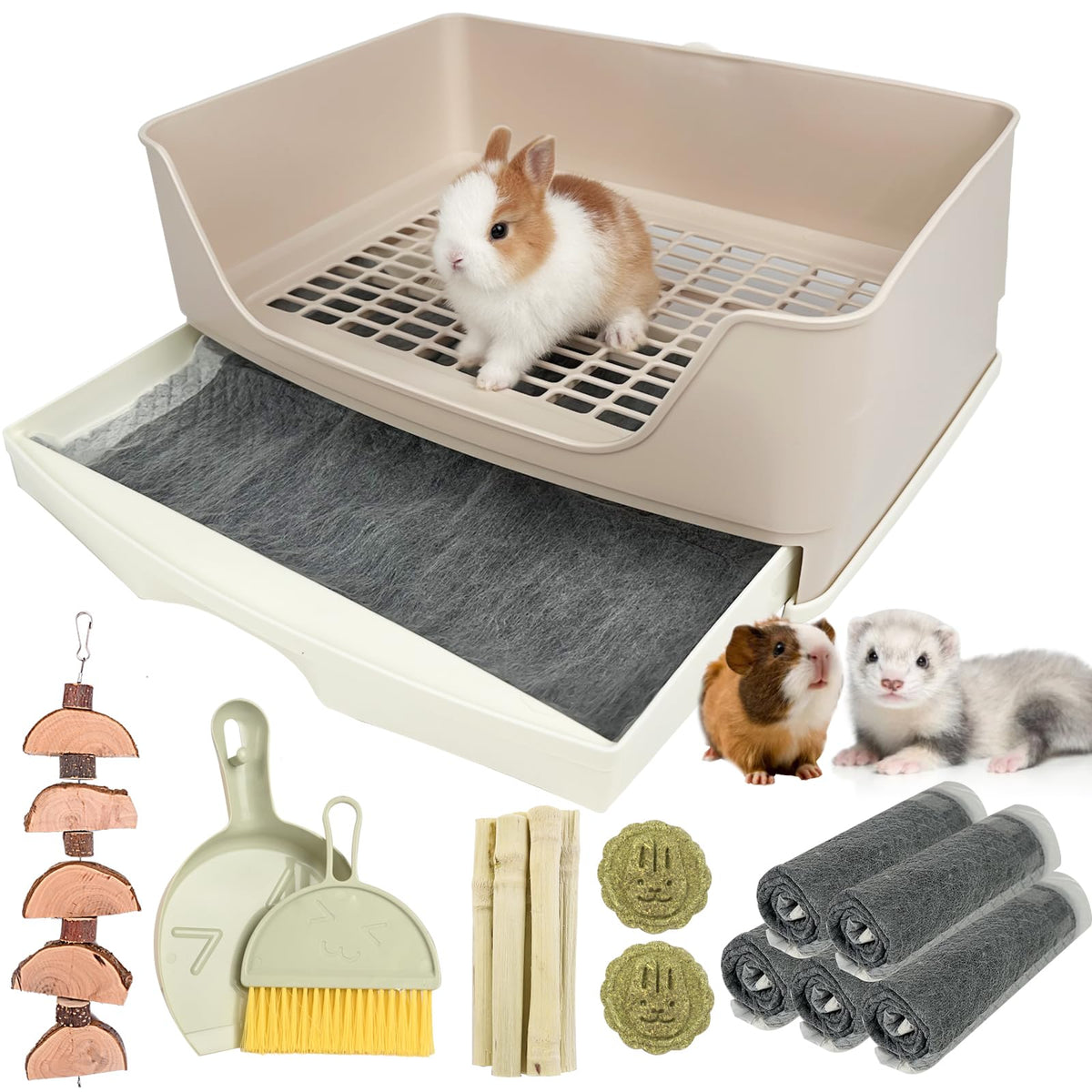 RubyHOME oversize rabbit litter box with drawer fits corners for spacious use.