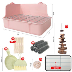 RubyHome Rabbit Litter Box shows easy-clean setup with removable grate for quick cleanup.