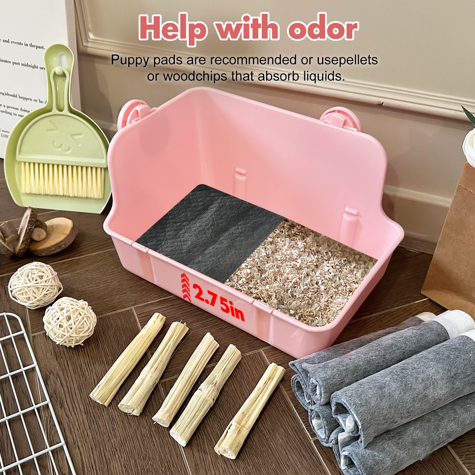 RubyHome Rabbit Litter Box features movable fence to keep pets away from urine.